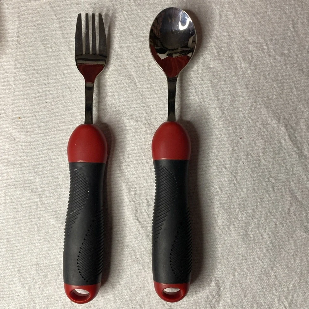 Set Of 2 Adaptive Utensils Fork Spoon Large Grip Rotating Weighted Rotating